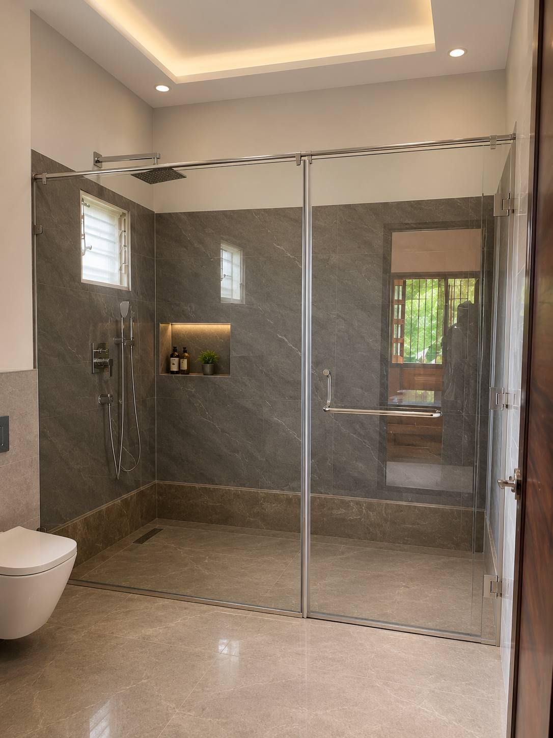 Bathroom glass shower enclosure